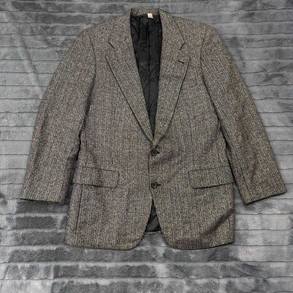 Hickey Freeman Boardroom Wool Silk Blazer Grey Check 38 Reg T304